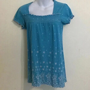 Boho Aqua Blue Cato Embroidered Peasant Top Blouse